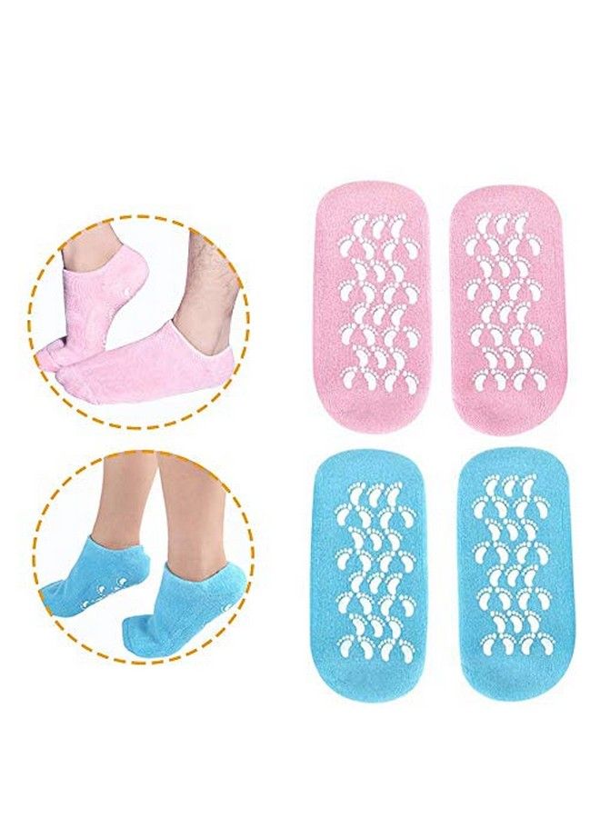 Baskety Moisturizing Gel SocksUltraSoft with Spa Quality Gel for Moisturizing Vitamin E and Oil Infused Gel Socks Helps Repair Dry Cracked Skins FREE FOOT PILE (2 Pair PINK BLUE) - Image 2