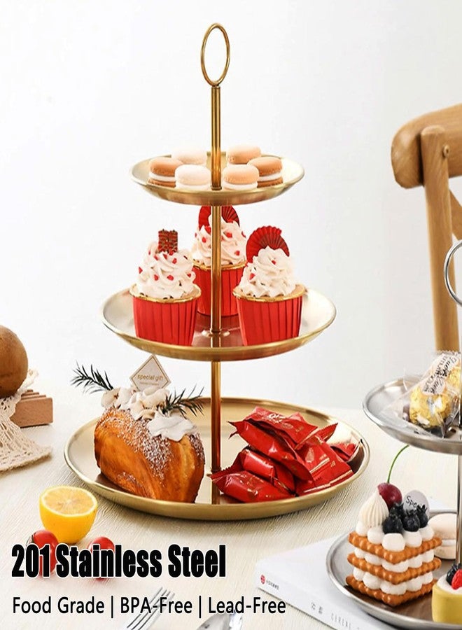 QTLCOHD 2Pcs 3 Tier Gold Cupcake Stand Stainless Steel Cupcake Tower Gold Tiered Dessert Stand Cup Cake Tier Stand Gold Serving Tray for Wedding Birthday Party - Image 3