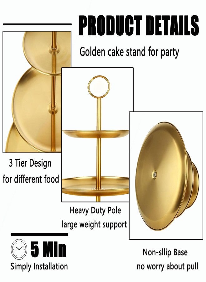 QTLCOHD 2Pcs 3 Tier Gold Cupcake Stand Stainless Steel Cupcake Tower Gold Tiered Dessert Stand Cup Cake Tier Stand Gold Serving Tray for Wedding Birthday Party - Image 5