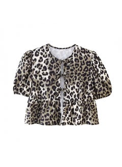 2024 Spring Womens Fashion Bubble Sleeve Top Streetwear Cotton Material Short Length W03 4 Style Womens Shirt With Button Animal print