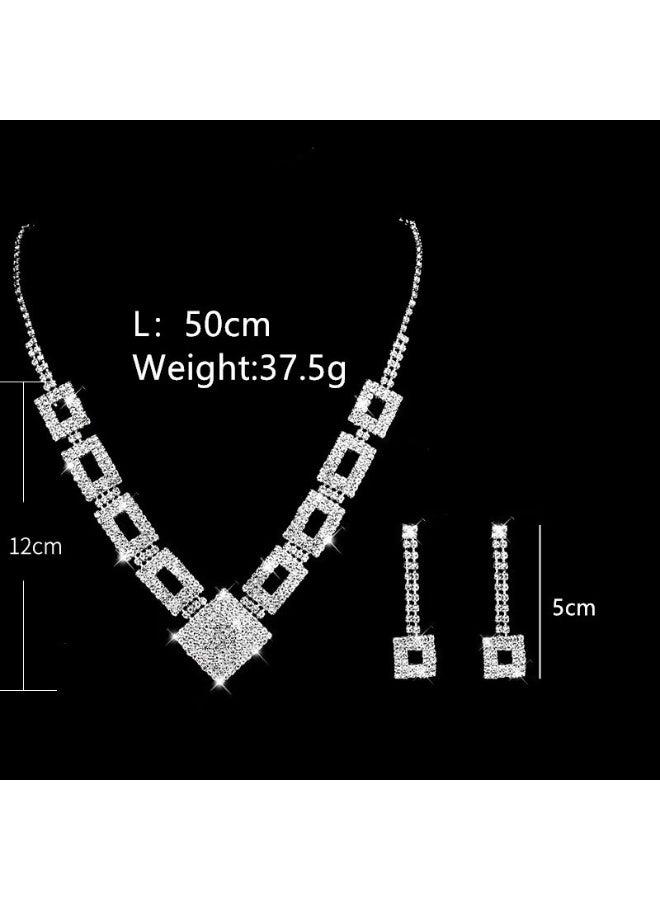 DINGKA 2 Pcs Necklace Earrings Set Flowers Charm Layered Chain Ear Dangle Bridal Evening Dress Accessories for Women Silver/Clear - Image 5