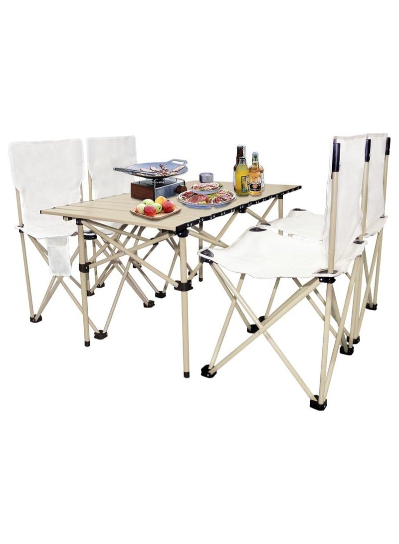 MOMENT Camping Table and Chairs, Folding Picnic Table and Chairs 4, Roll-Up Foldable Table Set with Large Storage and Carrying Bag for Indoor Outdoor BBQ Party Fishing Beach, 95cm (L) X 55cm(W) - Image 1
