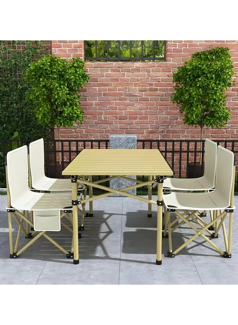 MOMENT Camping Table and Chairs, Folding Picnic Table and Chairs 4, Roll-Up Foldable Table Set with Large Storage and Carrying Bag for Indoor Outdoor BBQ Party Fishing Beach, 95cm (L) X 55cm(W) - Image 3