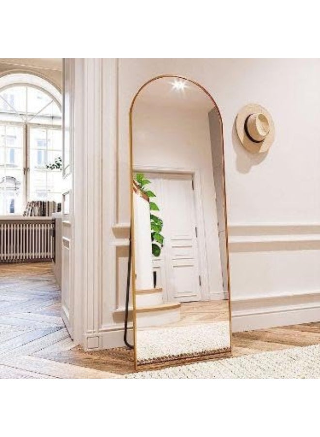 Anti Shock Breakable frame Full length Mirror 150cm x 40cm with metal stand and can be hanged on the wall Premium Curved Standing, with 1.6 cm Thick Aluminium Frame and Fixed Back Panel, Decorative Mirror for Living Room, Sleep, Dressing(gold) - Image 1