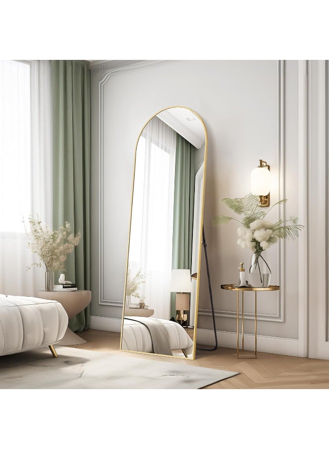 Anti Shock Breakable frame Full length Mirror 150cm x 40cm with metal stand and can be hanged on the wall Premium Curved Standing, with 1.6 cm Thick Aluminium Frame and Fixed Back Panel, Decorative Mirror for Living Room, Sleep, Dressing(gold) - Image 5