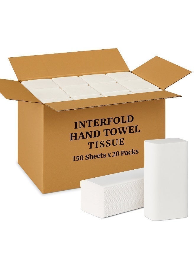 Interfold Hand Towel Tissue Paper – 150 Sheets × 20 Packs – Soft & Hygienic Paper Towels