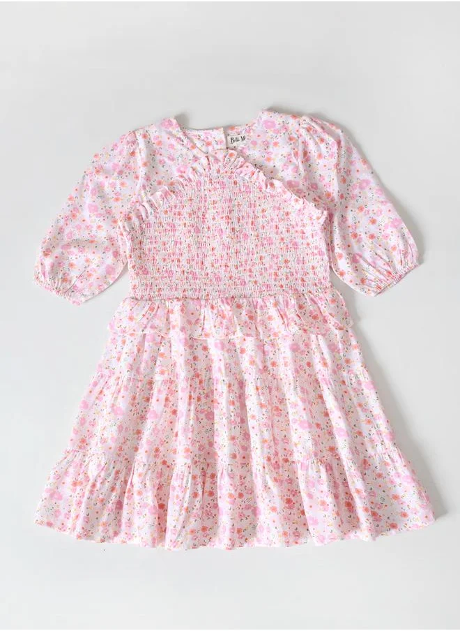 بيلا مودا Bella Moda Floral Print Puff Sleeve Knee-Length Dress