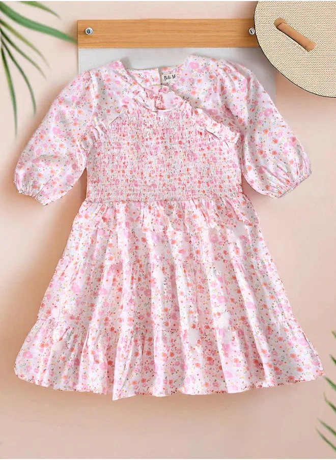 بيلا مودا Bella Moda Floral Print Puff Sleeve Knee-Length Dress