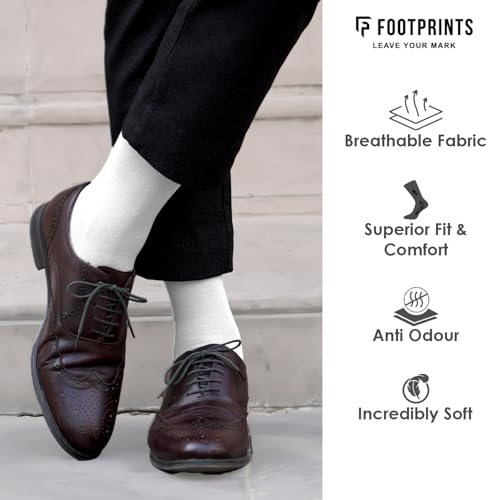 FOOTPRINTS Odour Free Organic Cotton & Bamboo Men's Formal Socks | White | Pack of 3 - Image 5