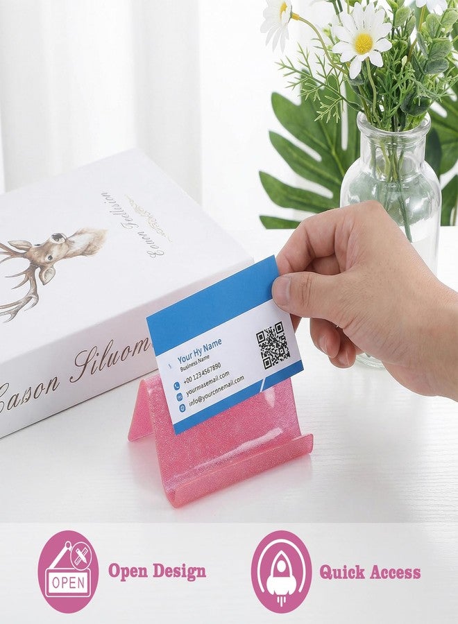 HaiFafafaing Pink Business Card Holder for Desk, Acrylic Cute Business Card Holders Desk - Image 3