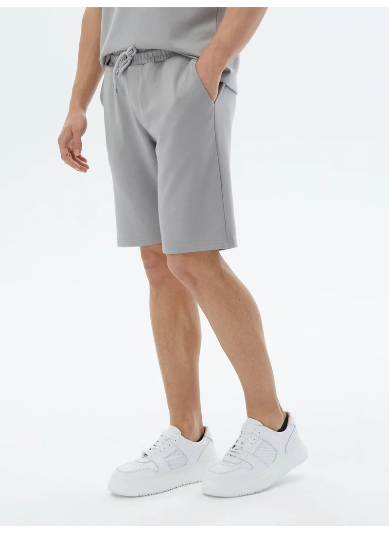Kip Gray Plain Knitted Jogging Fit Casual Bermuda