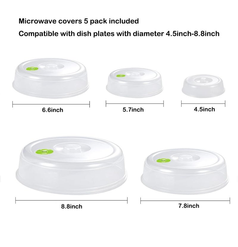 TENINYU Set of 5 Microwave Plate Covers with Adjustable Steam Vents; Microwave Splatter Covers - Mixed Sizes for Large & Small Food Plates Bowls - Image 4