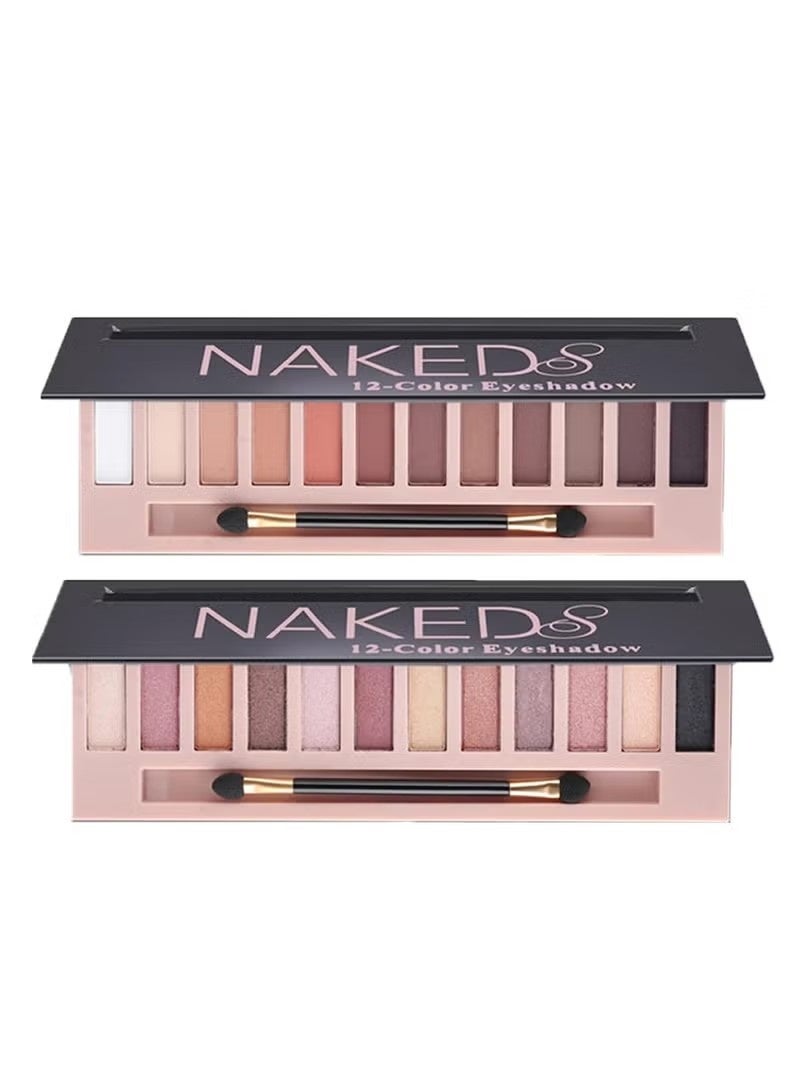 NAKEDS 2 Pack 12 Colors Makeup Nude Colors Eyeshadow Palette Natural Nude Matte Shimmer Glitter Pigment Eye Shadow Pallete Set Waterproof Smokey Professional Beauty Makeup Kit (2 PCS) - Image 1