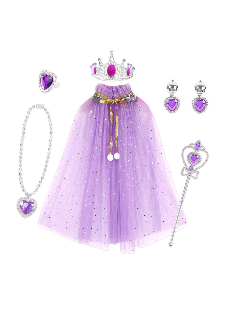 Cloak Set 6-Piece Girl Princess Crown Cloak, Suitable For Little Girls To Dress Up And Give Away To Girls - Image 1