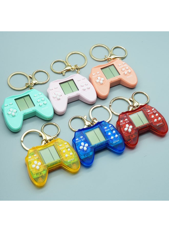 Handheld Mini Video Game Machine Tetris Nostalgic Creative Decompression Keychain Hanging Toys Small Gifts-Color:Black + Keychain
