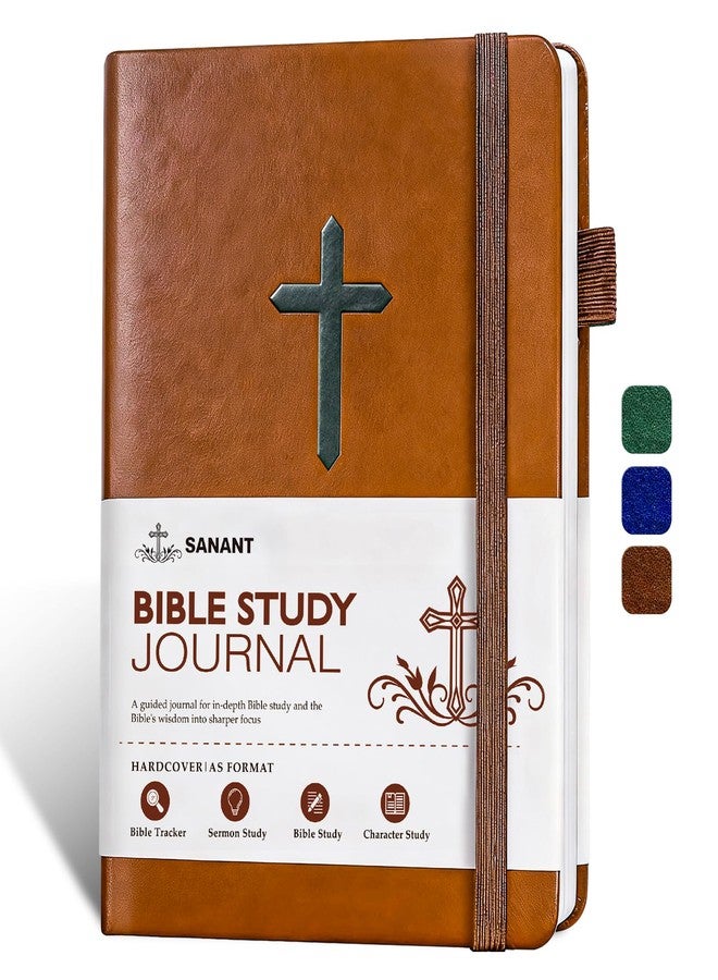 Sanant Bible Study Journal, Leather Christian Bible Church Notes Notebook for Note Taking & Reflection, Guided Bible Study Supplies Faith Based Jesus Religious Gifts, Bible Notebook for Men Women(Brown) - Image 1