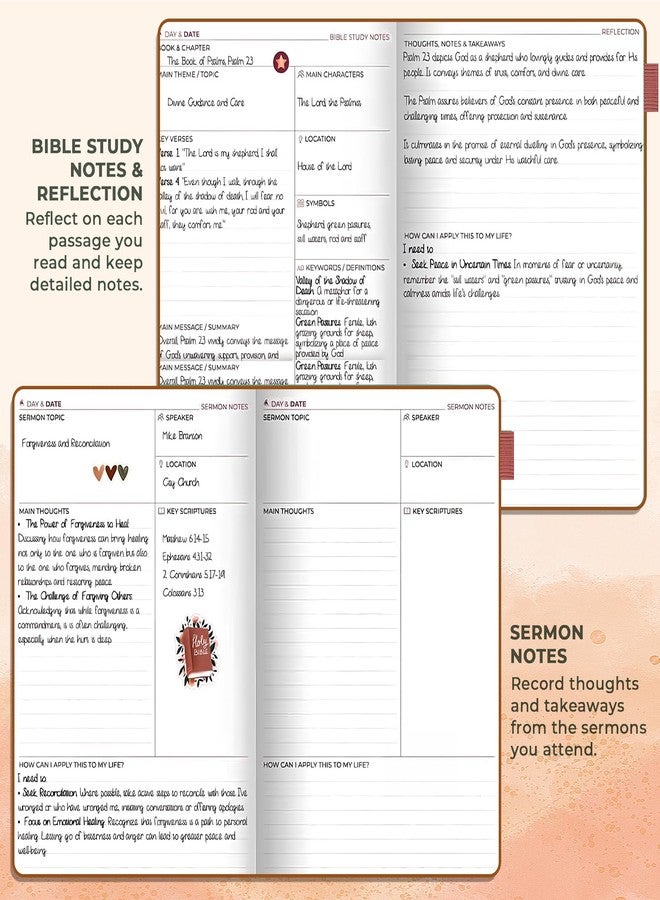 Sanant Bible Study Journal, Leather Christian Bible Church Notes Notebook for Note Taking & Reflection, Guided Bible Study Supplies Faith Based Jesus Religious Gifts, Bible Notebook for Men Women(Brown) - Image 4