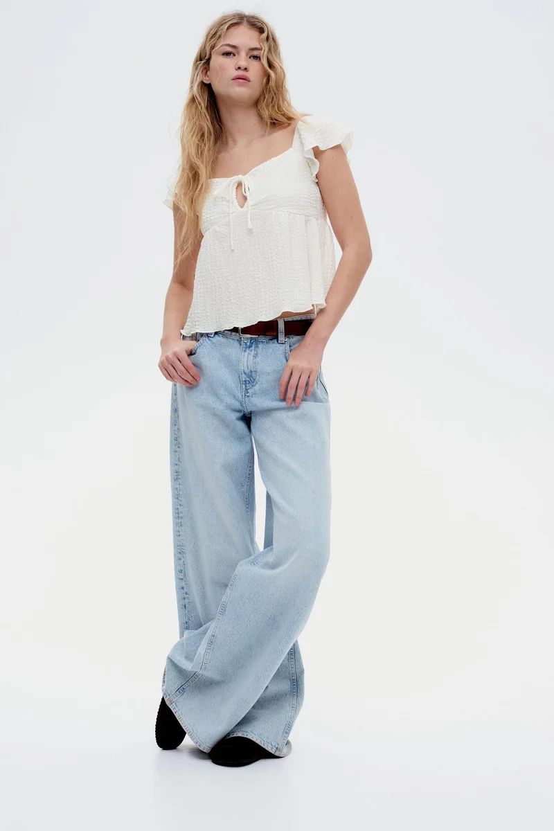 H&M Crinkled flutter-sleeved top