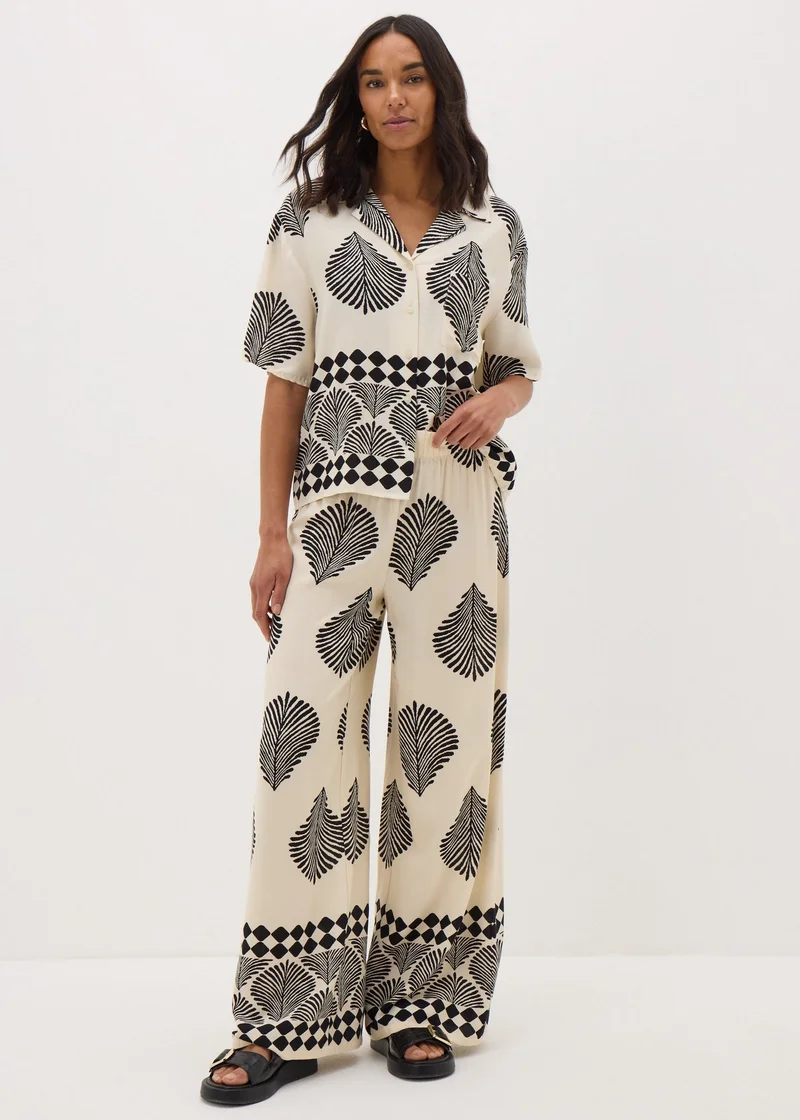 Matalan Cream Printed Boarder Wide Leg Trousers