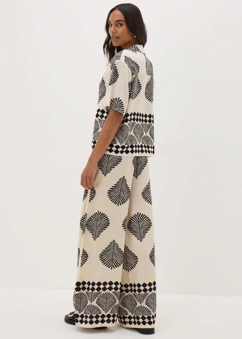 Matalan Cream Printed Boarder Wide Leg Trousers