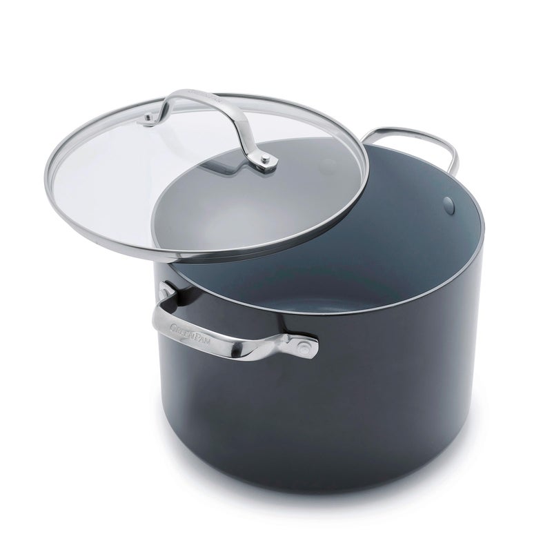 Greenpan GreenPan Valencia Pro Hard Anodized Healthy Ceramic Nonstick 8QT Stock Pot with Lid PFASFree Induction Dishwasher Safe Oven Safe Gray 