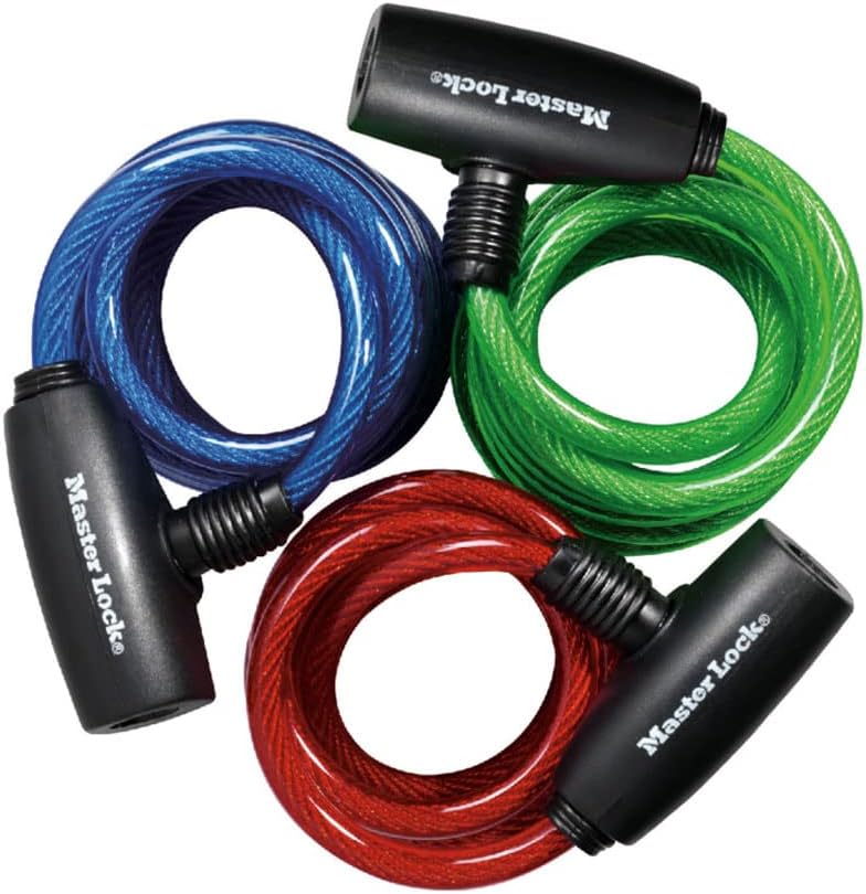 Master Lock 8127TRI Keyed Bike Lock Cables - 3 Pack with Colorful Braided Steel Cables - Image 1