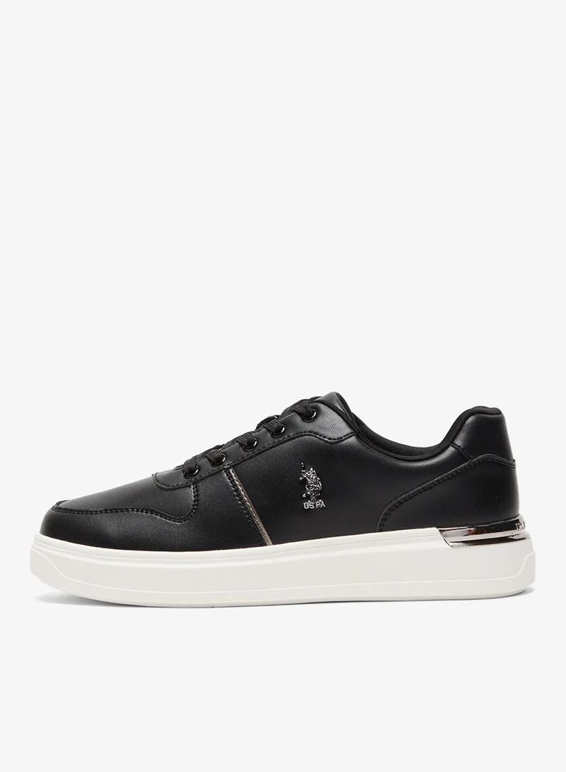 U.S. Polo Assn. Black Women's Black Low-Top Sneakers - Stylish Design with White Sole Accent Shoes and Cushioned Comfort for Everyday Wear for Women | Best Price UAE