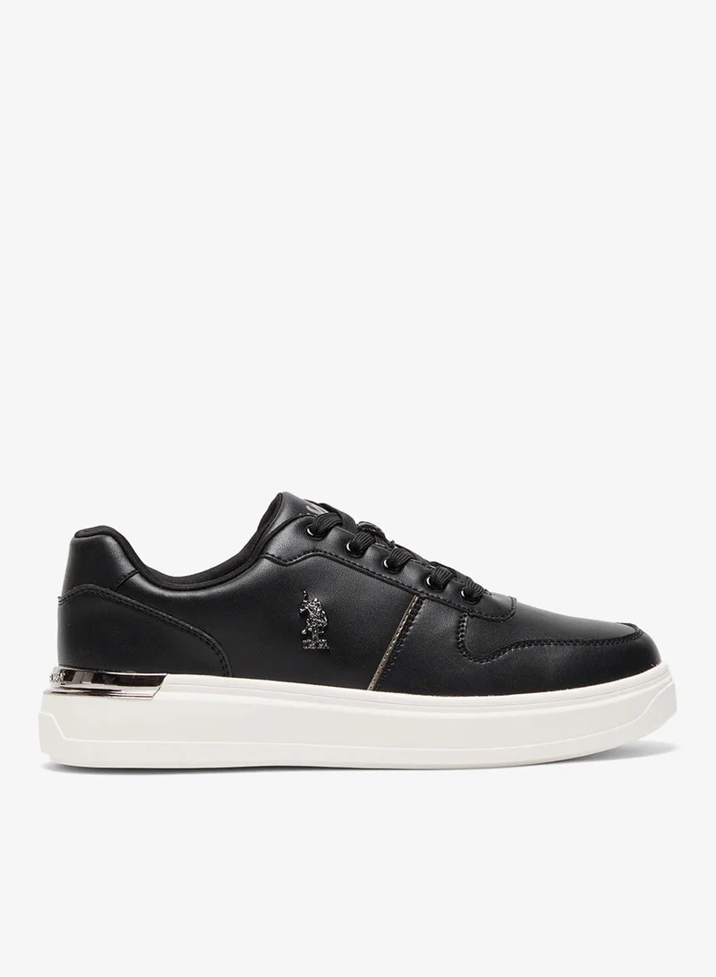 U.S. Polo Assn. Black Women's Black Low-Top Sneakers - Stylish Design with White Sole Accent Shoes and Cushioned Comfort for Everyday Wear for Women | Best Price UAE
