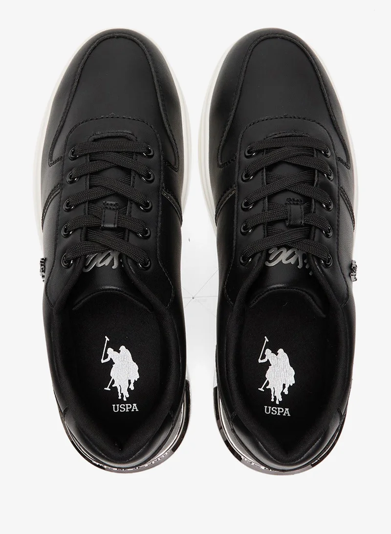 U.S. Polo Assn. Black Women's Black Low-Top Sneakers - Stylish Design with White Sole Accent Shoes and Cushioned Comfort for Everyday Wear for Women | Best Price UAE