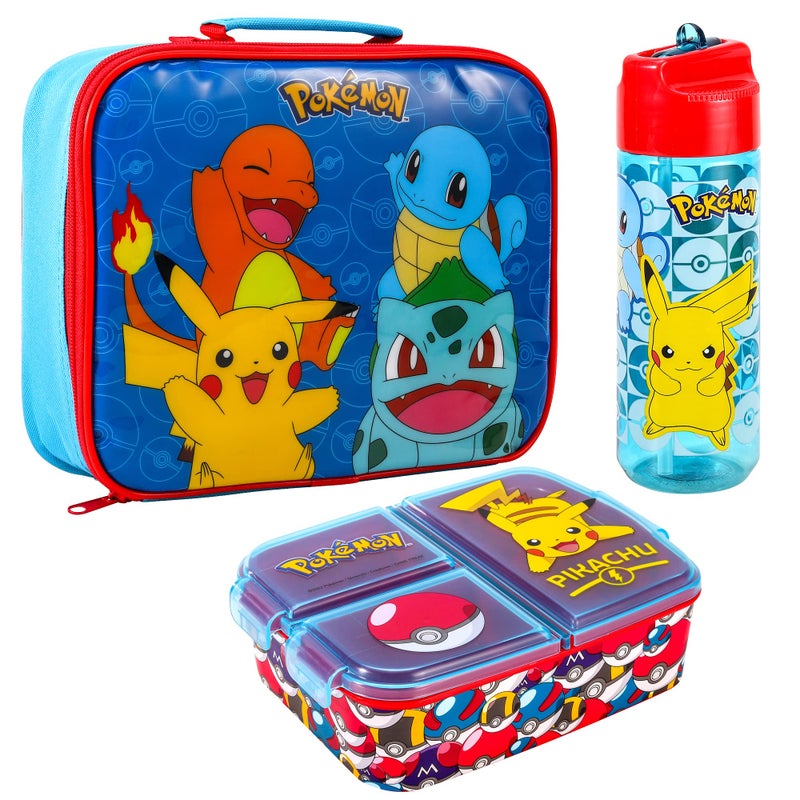STOR Pokmon Kids Childrens Lunch Box Set  Insulated Lunch Bag Multicompartment Lunch Box  540ml Water Bottle  School Travel Lunch Food Set BPA Free