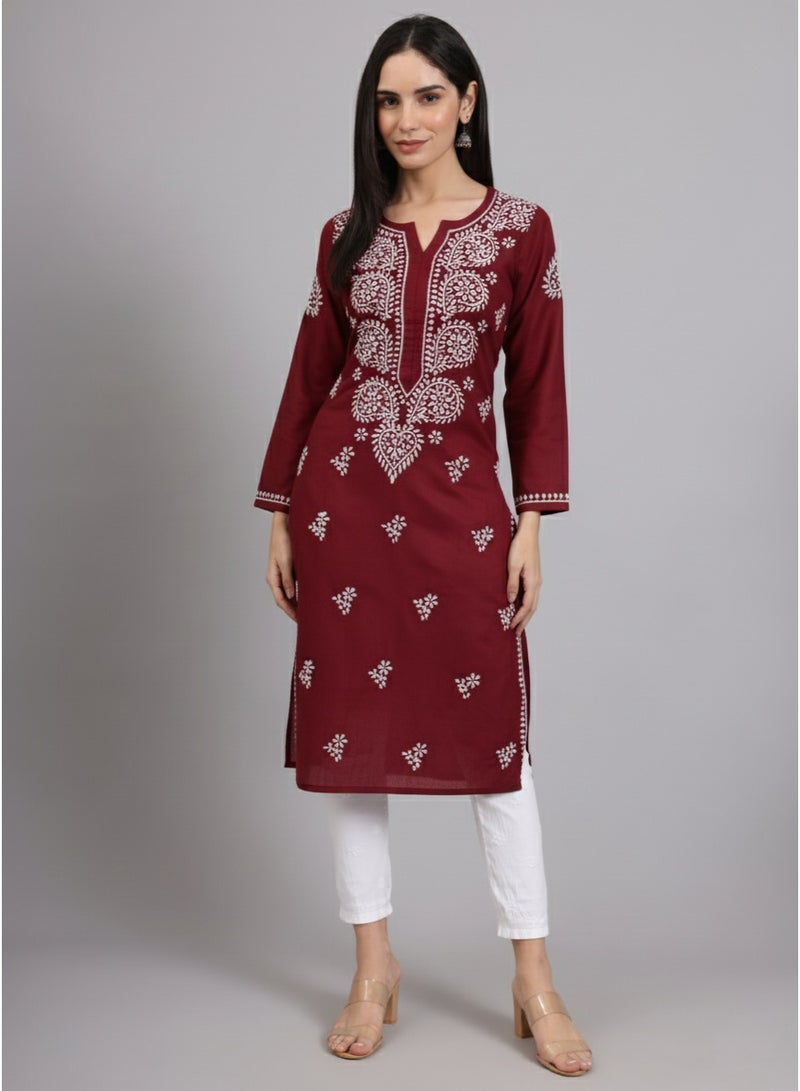 Alaya Women Chikankari Hand Embroidered Cotton Kurta -AL3997 - Image 1