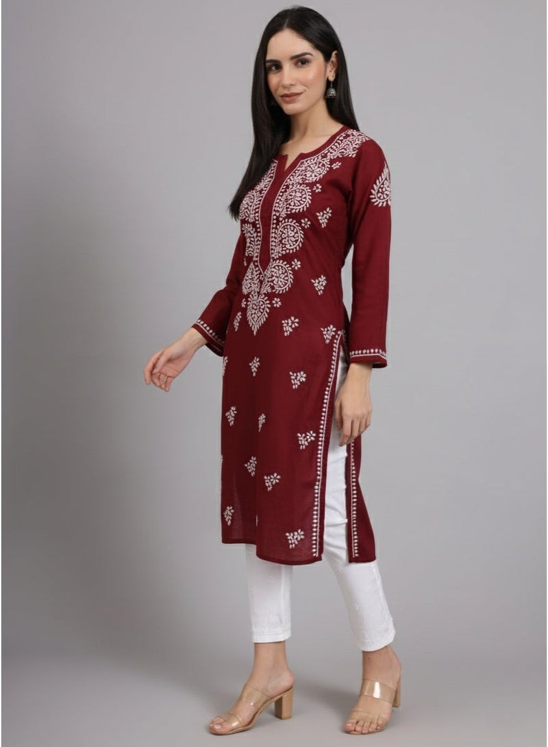 Alaya Women Chikankari Hand Embroidered Cotton Kurta -AL3997 - Image 5