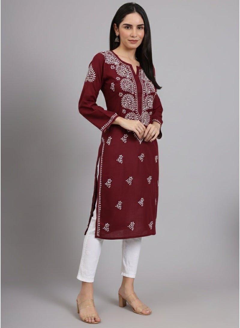 Alaya Women Chikankari Hand Embroidered Cotton Kurta -AL3997 - Image 4