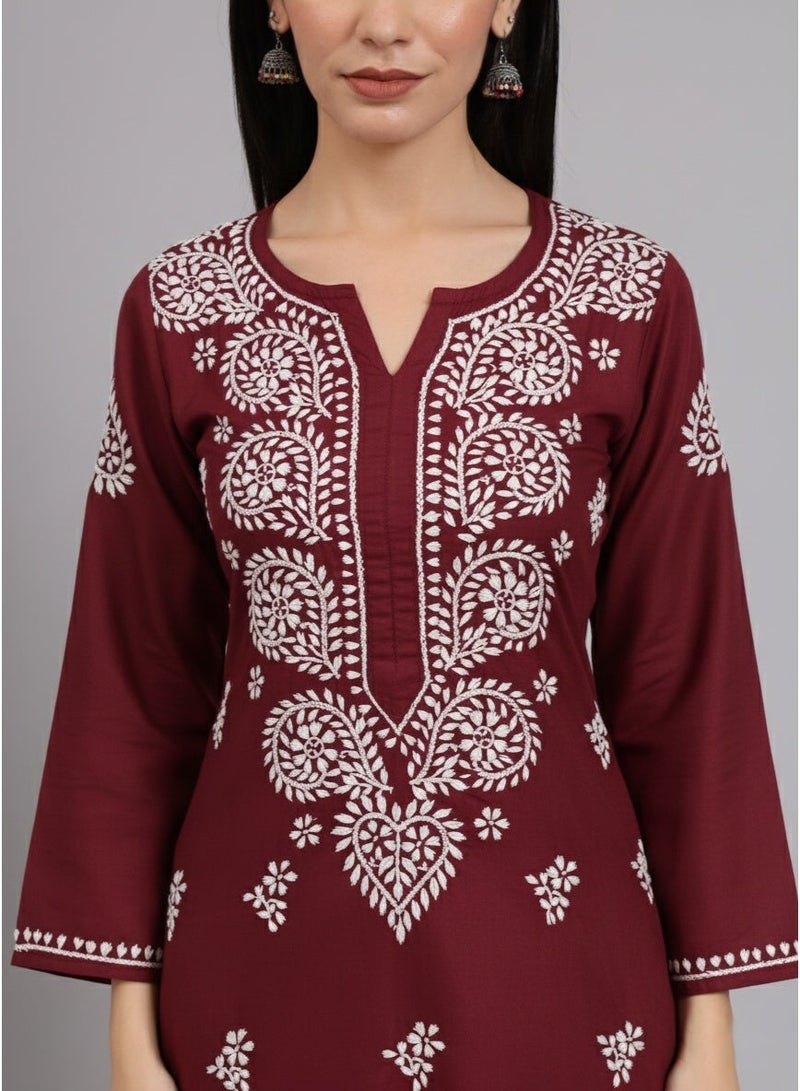 Alaya Women Chikankari Hand Embroidered Cotton Kurta -AL3997 - Image 3