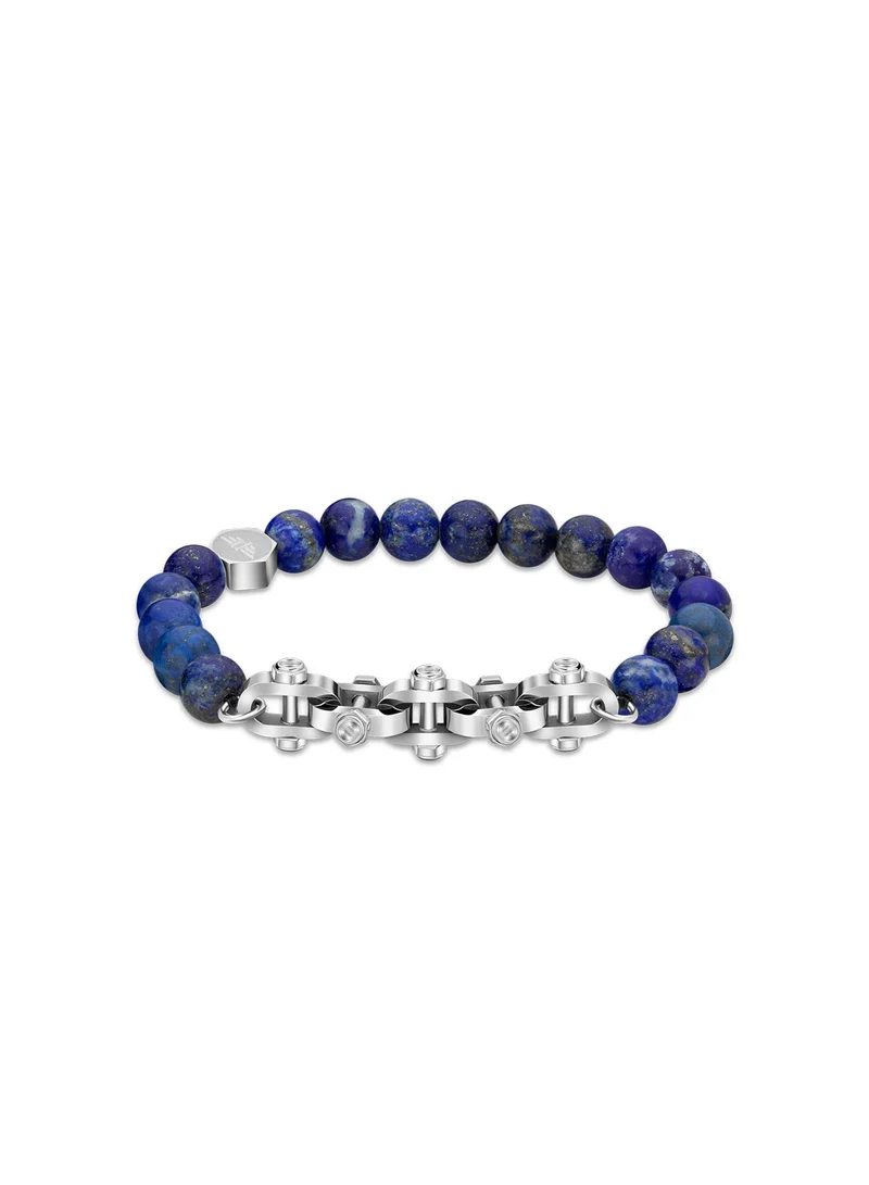 بوليس Bolt Silver Stretch Bracelet with Shiny Lapis Beads for Men S