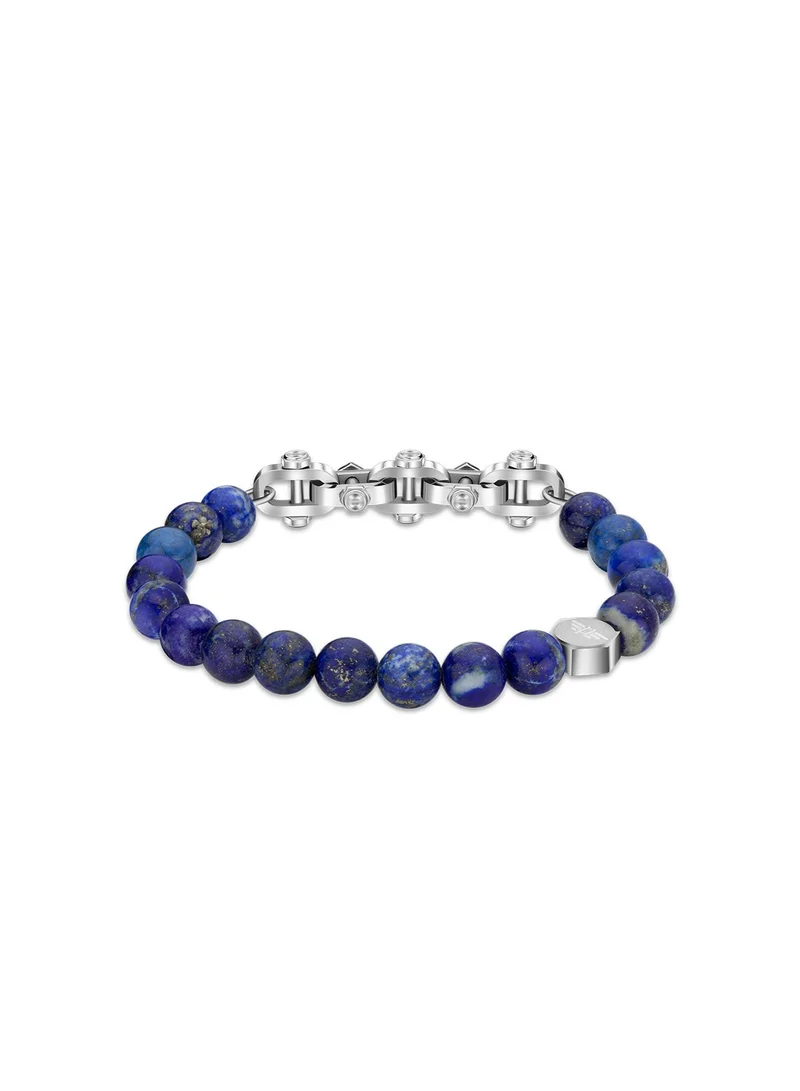 بوليس Bolt Silver Stretch Bracelet with Shiny Lapis Beads for Men S