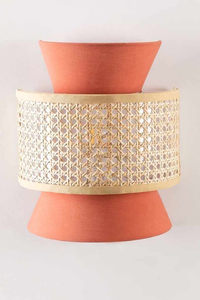 BAMBOO WALL LAMPS FOR LIVING ROOMS | RATTAN AND CANE WEBBING WALL LAMPS FOR BEDROOM | WICKER WALL LAMPS FOR HOME DECORATION (BULB NOT INCLUDED) (ORANGE)