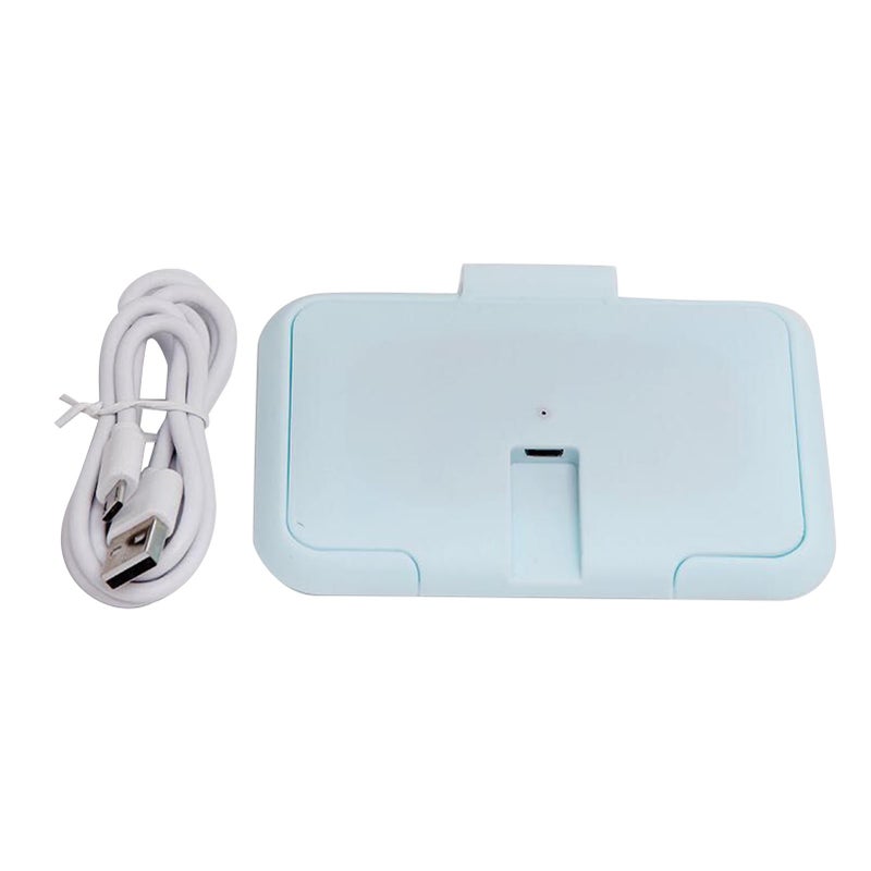 Baby Wipe Warmer Thermostat Temperature Double Layers Cover Portable USB Wet Wipe Heater Light Blue - Image 1