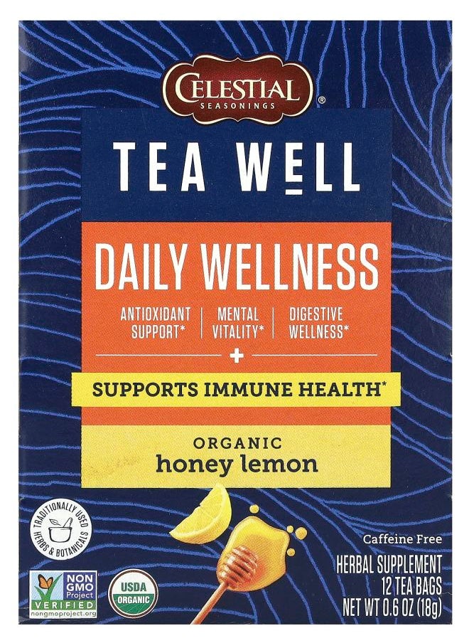 CELESTIAL SEASONINGS Tea Well Daily Wellness Organic Honey Lemon Caffeine Free 12 Tea Bags 0.06 oz (1.6 g) Each 