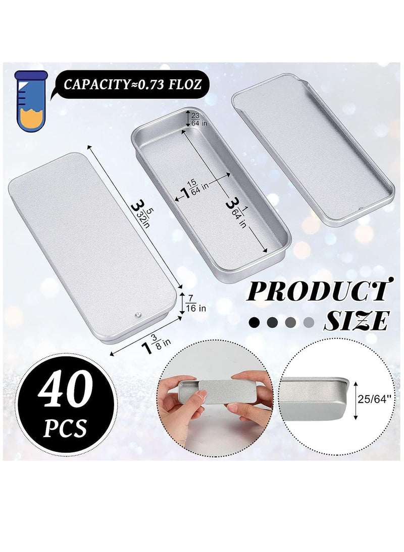 SYOSI 40 Pcs Slide Top Tin Small Rectangular Metal Tins Containers with Lids for Lip Balm Candies Jewelry Crafts Pills Storage Kit (Silver, 3.15 x 1.38 x 0.43 Inch)  - Image 2