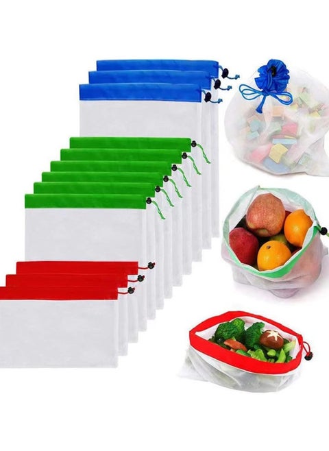 15 Pcs Reusable Produce Bags Drawstring Vegetable Bags Mesh Produce Bags Mesh Organizer Bags Washable Fruit and Veg Bags Mesh Drawstring Produce Bags Toy Storage Mesh Bag 3 Various Sizes