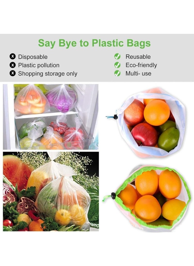 15 Pcs Reusable Produce Bags Drawstring Vegetable Bags Mesh Produce Bags Mesh Organizer Bags Washable Fruit and Veg Bags Mesh Drawstring Produce Bags Toy Storage Mesh Bag 3 Various Sizes