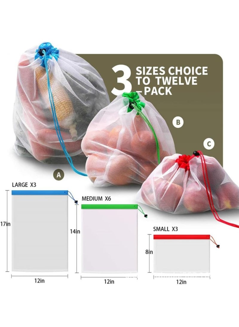 15 Pcs Reusable Produce Bags Drawstring Vegetable Bags Mesh Produce Bags Mesh Organizer Bags Washable Fruit and Veg Bags Mesh Drawstring Produce Bags Toy Storage Mesh Bag 3 Various Sizes