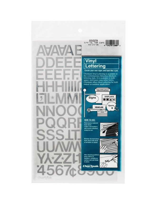Chartpak Selfadhesive Vinyl Capital Letters And Numbers 3 4 Inches High Silver 94 Per Pack (01029) - Image 2