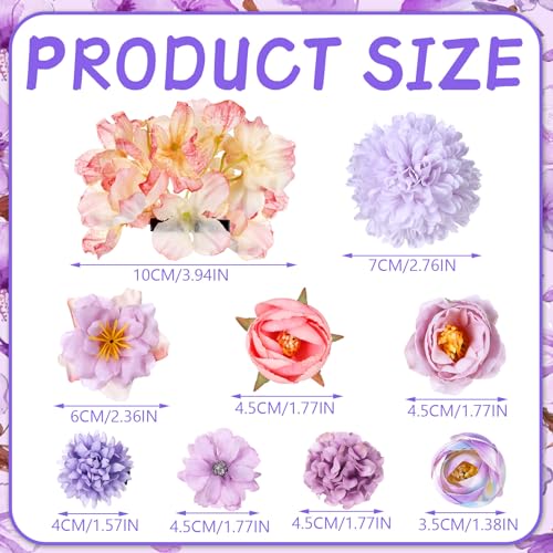 BBTO 21 Pcs Flower Hair Clip Rose Hair Clips Barrettes for Women Flower Accessories Boho Bride Claw Clip Hairpin Brooch Pin Headpiece for Wedding(Purple) - Image 3