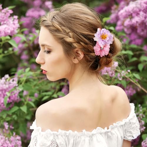 BBTO 21 Pcs Flower Hair Clip Rose Hair Clips Barrettes for Women Flower Accessories Boho Bride Claw Clip Hairpin Brooch Pin Headpiece for Wedding(Purple) - Image 2
