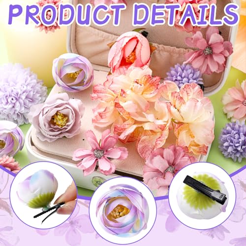BBTO 21 Pcs Flower Hair Clip Rose Hair Clips Barrettes for Women Flower Accessories Boho Bride Claw Clip Hairpin Brooch Pin Headpiece for Wedding(Purple) - Image 5