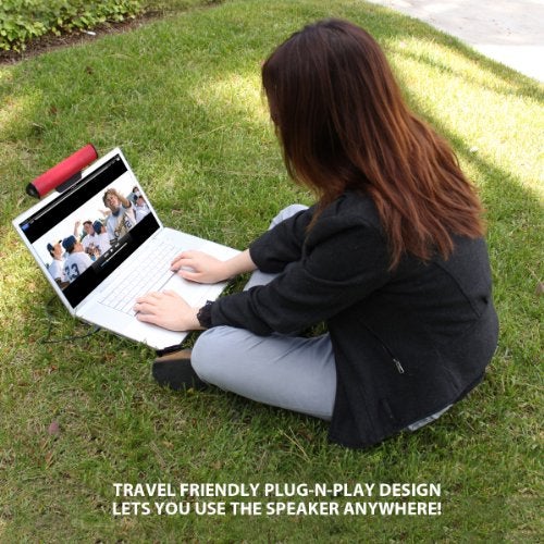 GOgroove SonaVERSE USB Speakers for Laptop Computer - USB Powered Mini Sound Bar with Clip-On Portable External Speaker Design for Monitor, One Cable for Digital Audio Input and Power (Red) - Image 4