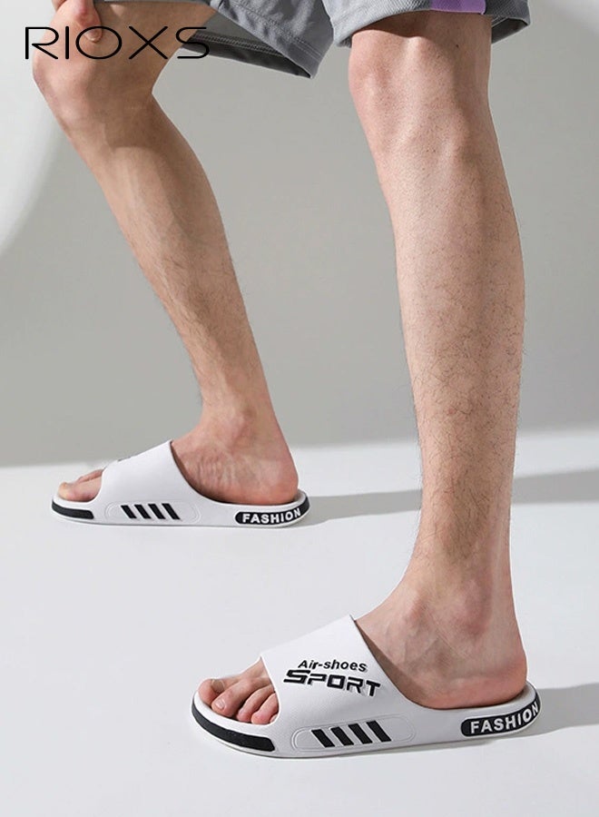 RIOXS Slippers For Men, Comfy Lightweight Flat Slippers, Men's Home Shower Slippers, Non-slip Open Toes Slippers, Soft Elastic Sole Slippers For Beach Outdoor Indoor Daily Wearing, Black Slides Bath Slippers, Classic Men Slip-ons - Image 5
