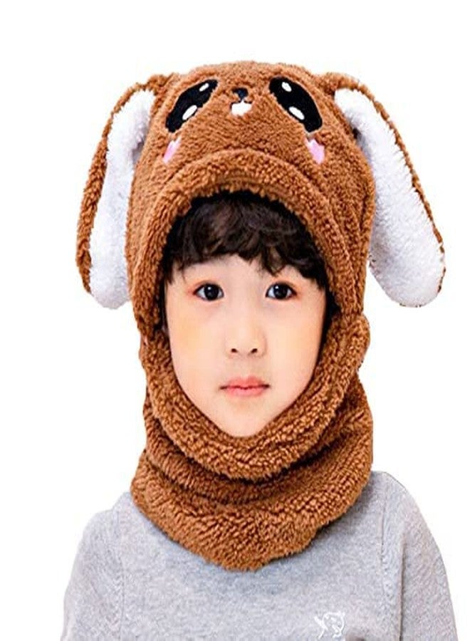Malvina Kid's Winter Warm Faux Fur Animal Panda Balaclava Hat Full Cover Earflap Hood Cap Neck Warmer Scarf with Long Ear (Brown Color) - Image 1